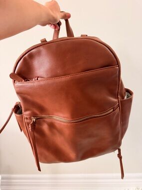 MOMINSIDE Tan Leather Diaper Bag Backpack